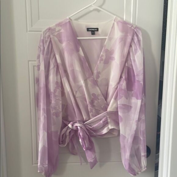 Express Lavender Floral Wrap Blouse - Picture 1 of 5
